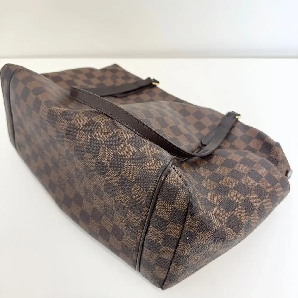 Louis Vuitton Damier Ebene Totally MM Tote Shoulder Bag Gold Zip Side Pockets LV